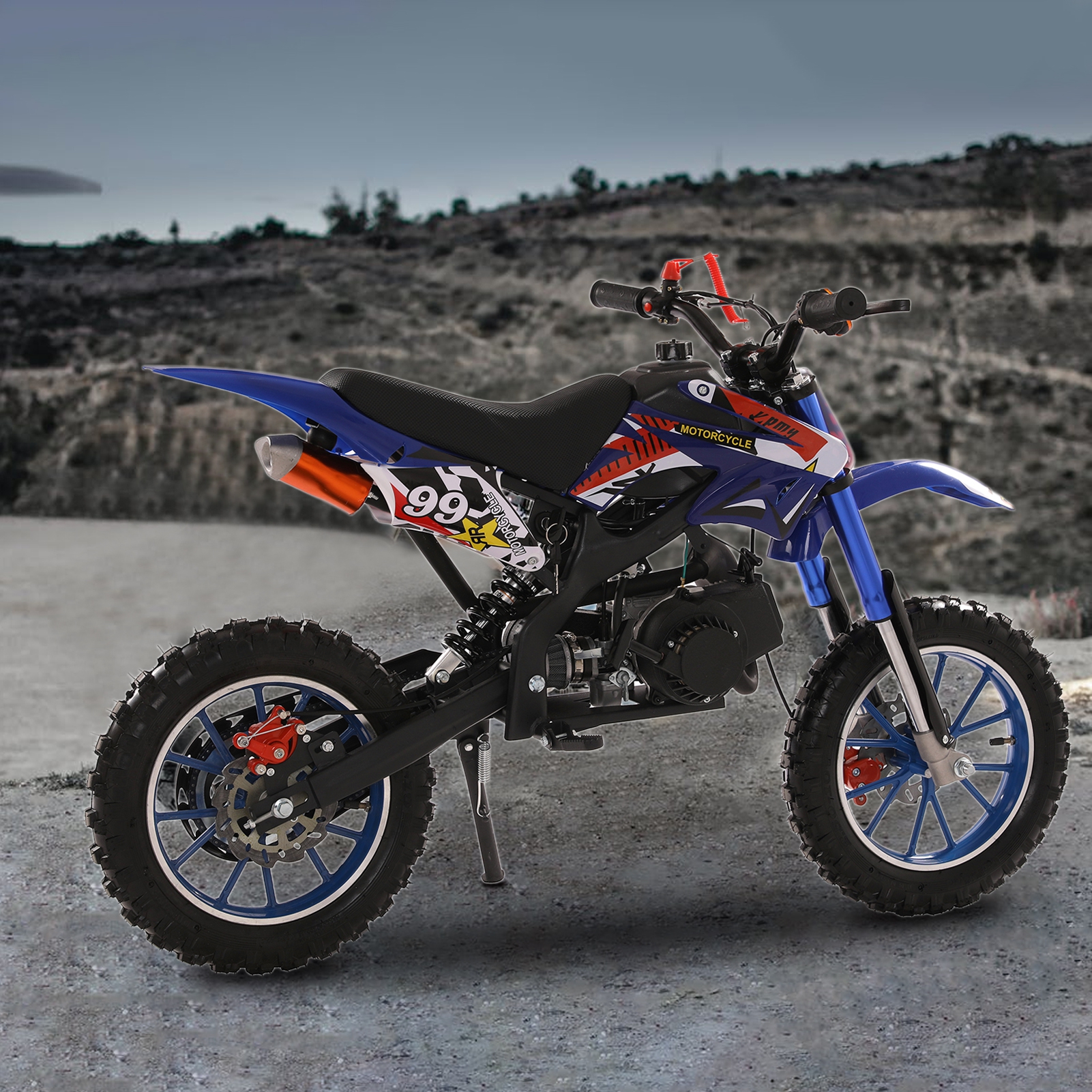 WETLA 49cc Kids Dirt Bike Gas Powered, 40KM/H Mini Motorcycle with 10-Inch Off-Road Tires, 150kg Load Capacity, 2-Stroke Engine Motocross Bike(Blue)