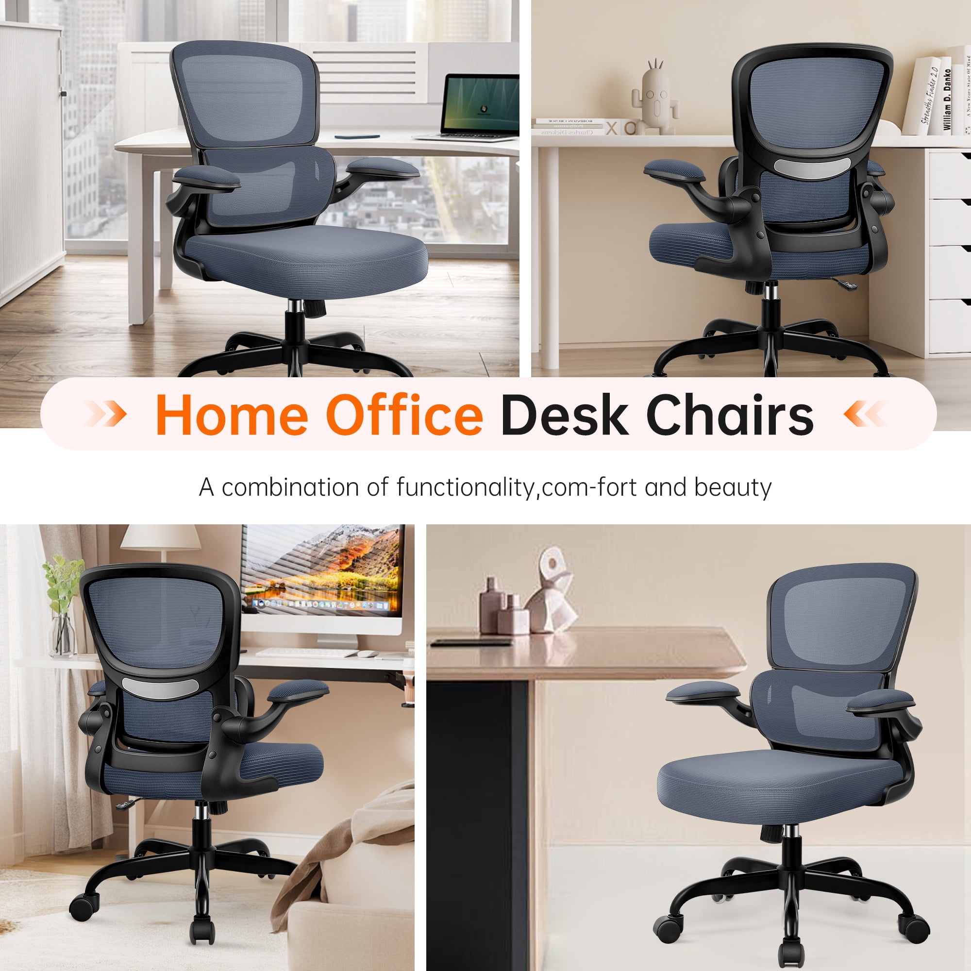 COOLHUT Office Chair, Ergonomic Desk Chair with Lumbar Support and Adjustable Armrests, Breathable Mesh Computer Gaming Chair, Reclining Task Chair for Home Office, Dark Gray