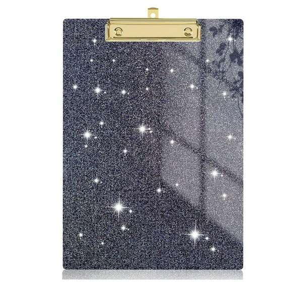 Acrylic Clipboard With Stylish Glitter Glossy Laminated Surface Low-Profile Gold Clips For Classroom School Office And Daily Use