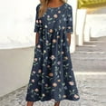thumbnail image 2 of Dezsed Women Casual Loose Bohemian Floral Dress with Pockets Short Sleeve Long Midi Summer Beach Flowy Dress Navy M, 2 of 5