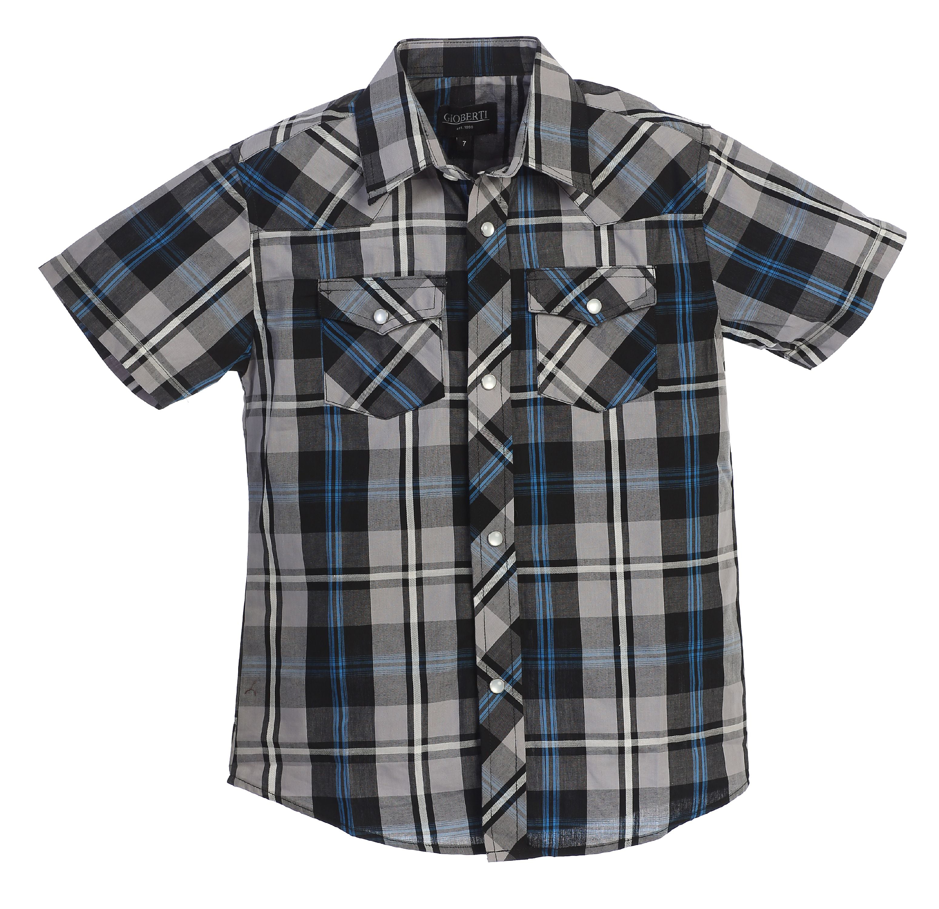 Gioberti Boys Casual Western Plaid Pearl Snap-on Buttons Short Sleeve Shirt 