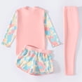 thumbnail image 3 of inlzdz Girls 3-Piece Swimsuit Long Sleeve Rashguard Shirt with Boyshort Pants Hawaiian Swimwear Bathing Suit Pink 8-10, 3 of 7