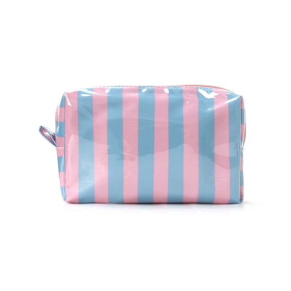 Pastel Striped PVC Cosmetic Bag, Waterproof Makeup Organizer Pouch with Zipper for Women Travel and Daily Essentials
