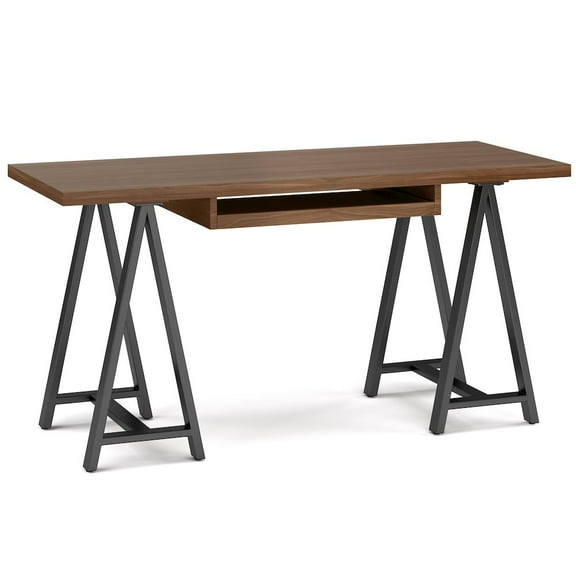 Simpli Home Sawhorse Industrial 60 inch Wide SOLID WALNUT WOOD and Metal Desk