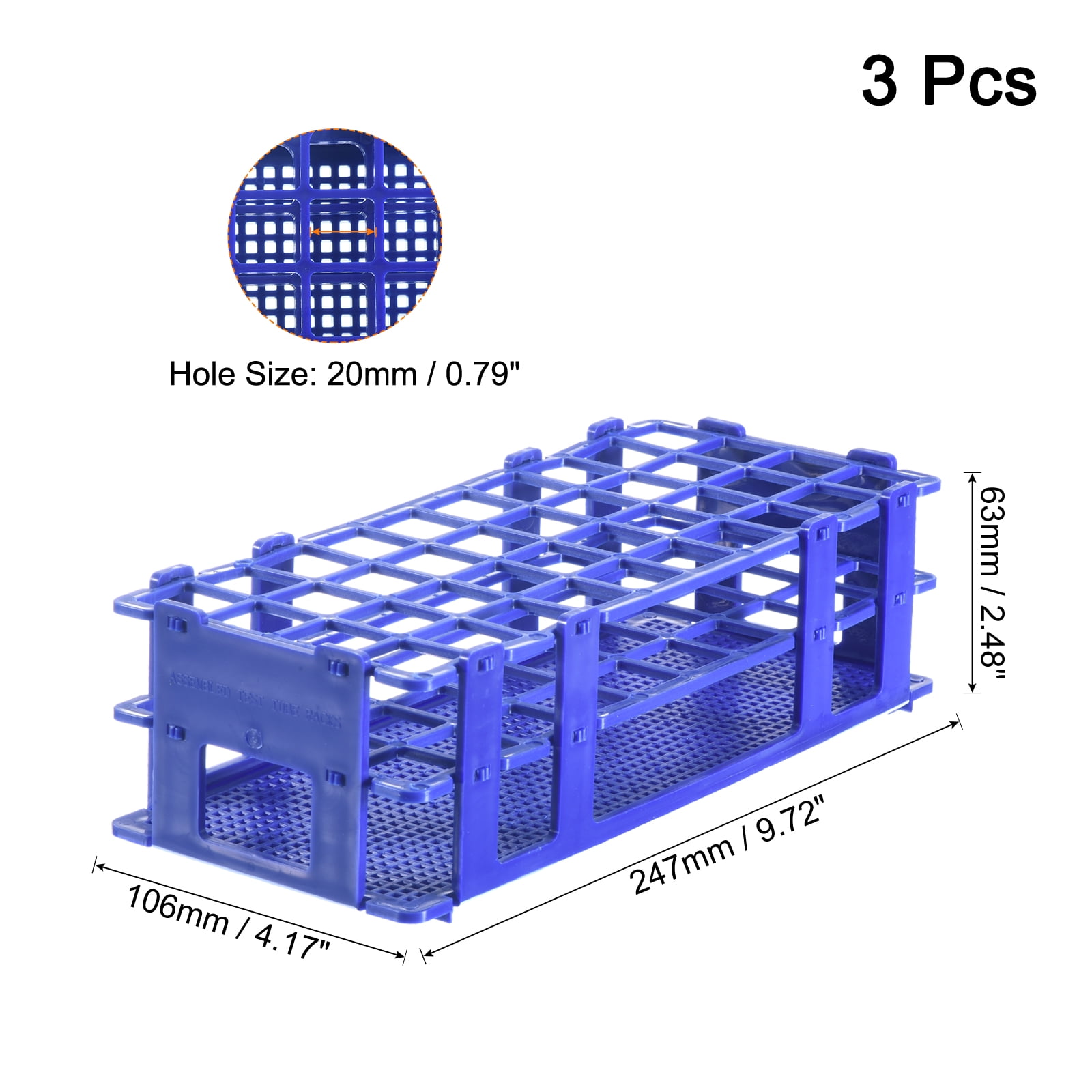 Uxcell Plastic Test Tube Rack Holder 40 Holes 3 Layers Detachable Holder Blue for 20mm Test Tubes, Pack of 3