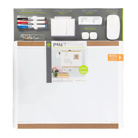 - U Brands Pin-It Magnetic Dry Erase Board Deluxe Value Pack, 20 in. x 16 in., White