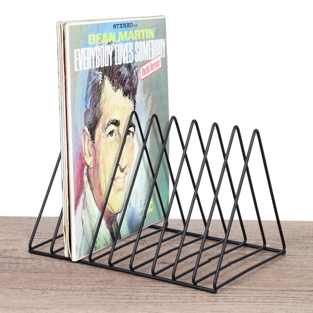 Soporte para discos de vinilo, estante de almacenamiento de álbumes de 9 ranuras para hasta 20 discos, elegante estante de exhibición de discos de vinilo de hierro triangular para escritorio/estante,