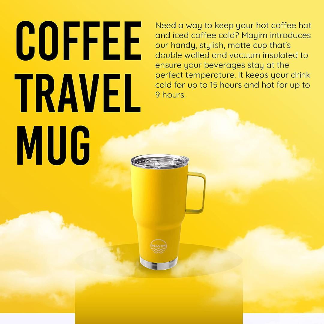 Large Travel Coffee Mug Tumbler with Clear Slide Lid & Handle