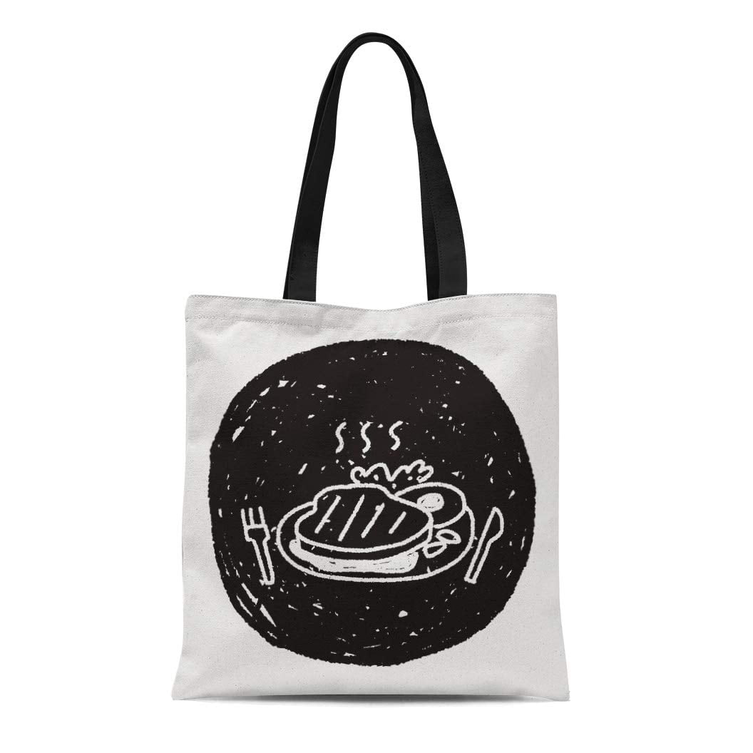 POGLIP Canvas Tote Bag Barbecue Doodle Steak Bbq Beef Birthday Cooked ...