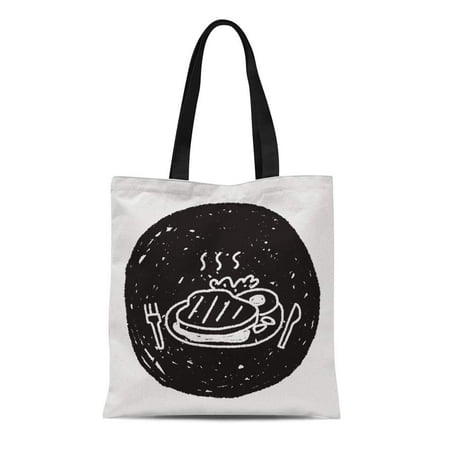 KDAGR Canvas Tote Bag Barbecue Doodle Steak Bbq Beef Birthday Cooked Creative Cuisine Reusable Shoulder Grocery Shopping Bags (Best Temp To Cook Steak On Bbq)