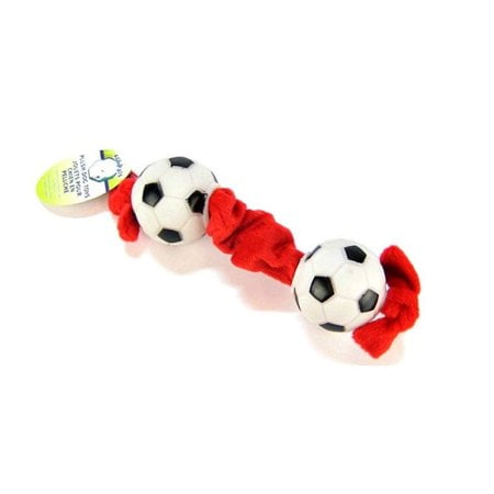 Li'l Pals Soccer Ball Plush Tug Dog Toy - Red, Black & White - Soccer Ball Plush Tug Dog Toy