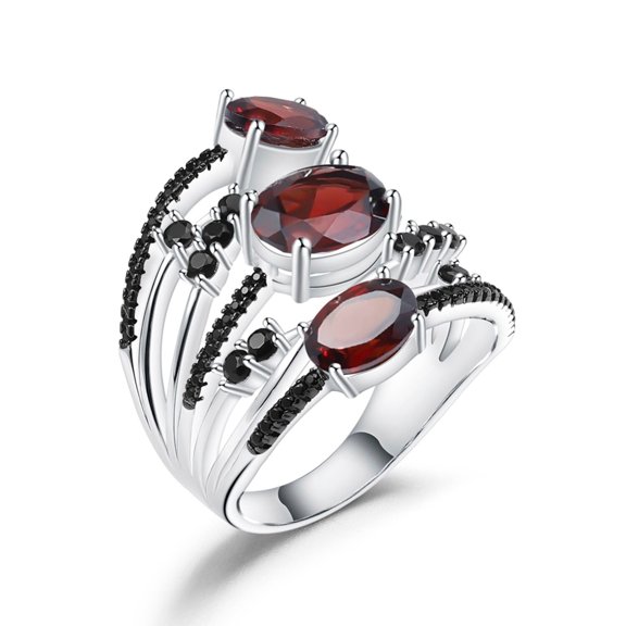 Natural Garnet Statement Ring, Birthstone Gemstone Ring in 925 Sterling Silver