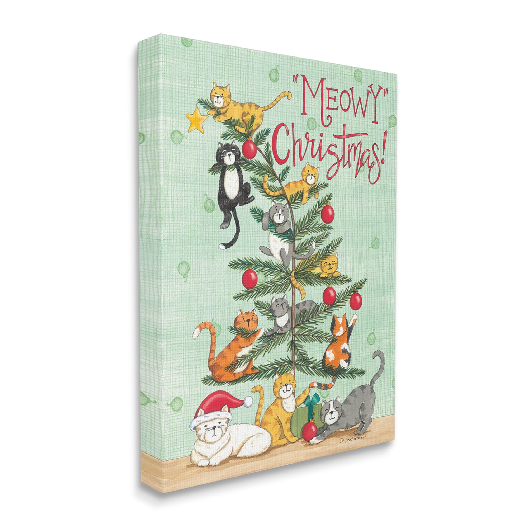 Stupell Industries Meowy Christmas Holiday Cats Holiday Painting Gallery Wrapped Canvas Print Wall Art, 16 x 20