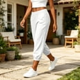 thumbnail image 2 of Linen Capri Pants for Women Elastic Waist Lightweight Capri Joggers Cropped Summer Casual Capris Pants Linen Slacks, S, 2 of 6