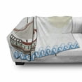 thumbnail image 3 of Retro Soft Flannel Fleece Throw Blanket, Ornate Ship Floating on Classic Greek Style Ocean Waves Faded Sun, Cozy Plush for Indoor and Outdoor Use, 50" x 70", Pale Blue Redwood Umber, by Ambesonne, 3 of 6