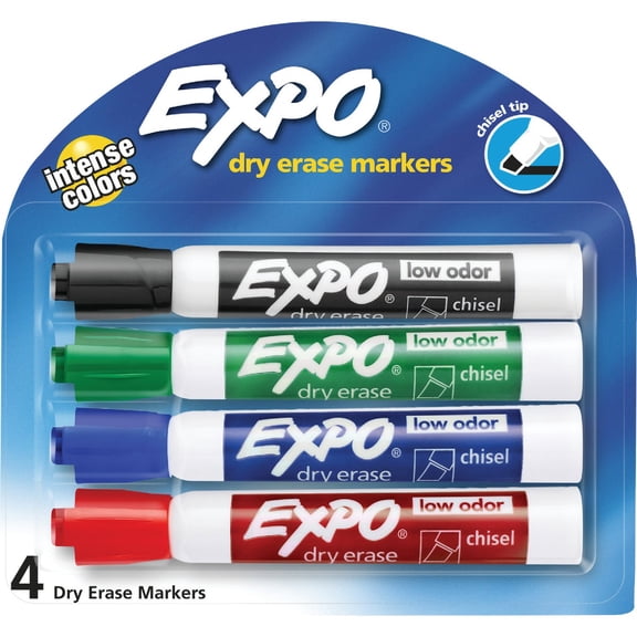 EXPO Low-Odor Dry-Erase Marker, Broad Chisel Tip, Assorted Standard Colors, 4/set | Order of 1 Set