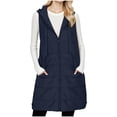 thumbnail image 7 of Womens Long Hooded Puffer Vest Solid Color Sleeveless Zipper Lightweight Jackets Winter Casual Warm Outerwear with Pockets Navy XXL, 7 of 7