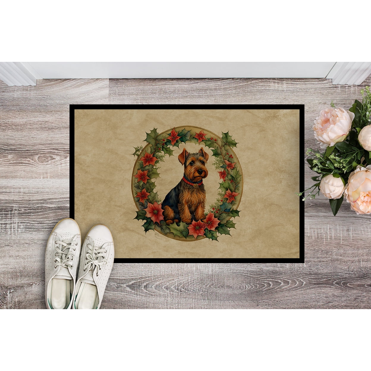 Carolines Treasures DAC2444MAT 18 x 27 in. Unisex Welsh Terrier Christmas Flowers Doormat