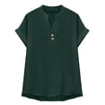 thumbnail image 3 of Linen Shirt for Women Summer Button Down Short Sleeve V Neck Tops Roll Up Short Sleeve Tshirts Business Casual Basic Tee Dressy Casual Loose Fit Shirts Summer Vacation Tunic Blouse Blackish Green L, 3 of 8