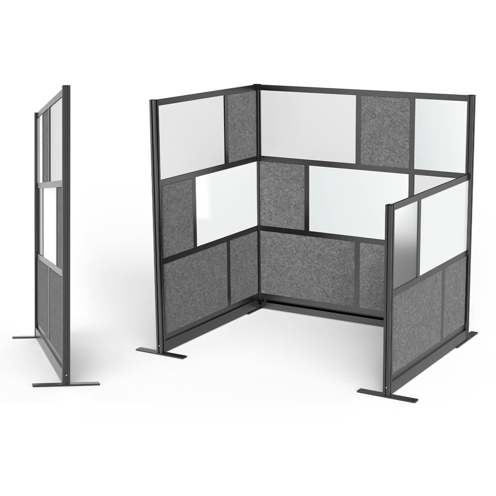 Luxor Workflow Modular Wall Room Divider System - Black Frame - 53" x 70" Starter Wall with Whiteboard, Freestanding