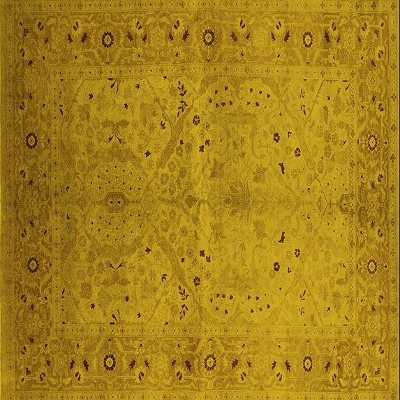 Ahgly Company Indoor Square Oriental Yellow Industrial Area Rugs, 3' Square