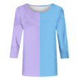 thumbnail image 4 of Jsaierl 3/4 Length Sleeve Womens Tops Crew Neck Shirts Loose Color Block Shirts Comfy Lightweight Workout Tshirts Three Quarter Length Fall Blouses, 4 of 5