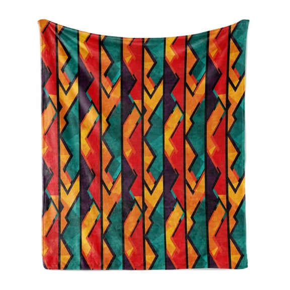 Grunge Soft Flannel Fleece Throw Blanket, Geometric Pattern Antique Design Elements Mosaic Style Art, Cozy Plush for Indoor and Outdoor Use, 60" x 80", Teal Vermilion Plum, by Ambesonne