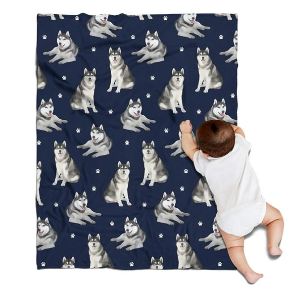 Siberian Husky Blanket,Comfortable Soft Flannel Throw Blanket,All Season,Warm Lightweight Blankets for Sofa Bed Couch Living Room Chair,30"x40"