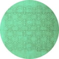 thumbnail image 1 of Ahgly Company Machine Washable Indoor Round Oriental Turquoise Blue Traditional Area Rugs, 3' Round, 1 of 4