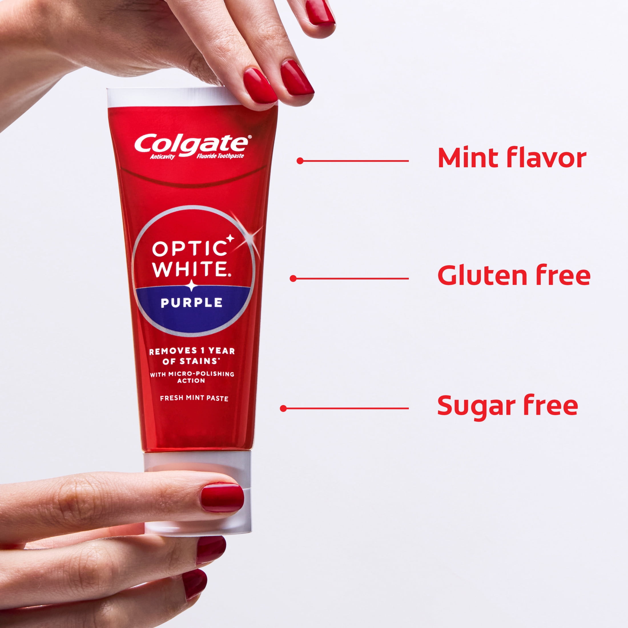 (2 pack) Colgate Optic White Purple Teeth Whitening Toothpaste with Fluoride, Fresh Mint Flavor, 3.8 oz