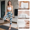 thumbnail image 7 of SCRAWLGOD Monstera Leaf Blue White Leggings for Women, High Waist Capri Yoga Leggings, Squat Proof Running Yoga Pants, Workout Running Yoga Leggings with Pockets for Women, XXL, 7 of 7