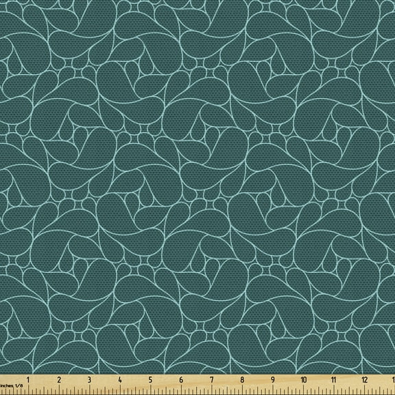 Ambesonne Teal Fabric by the Yard Upholstery, Abstract Modern Line Art, 2 Yards, Teal Turquoise
