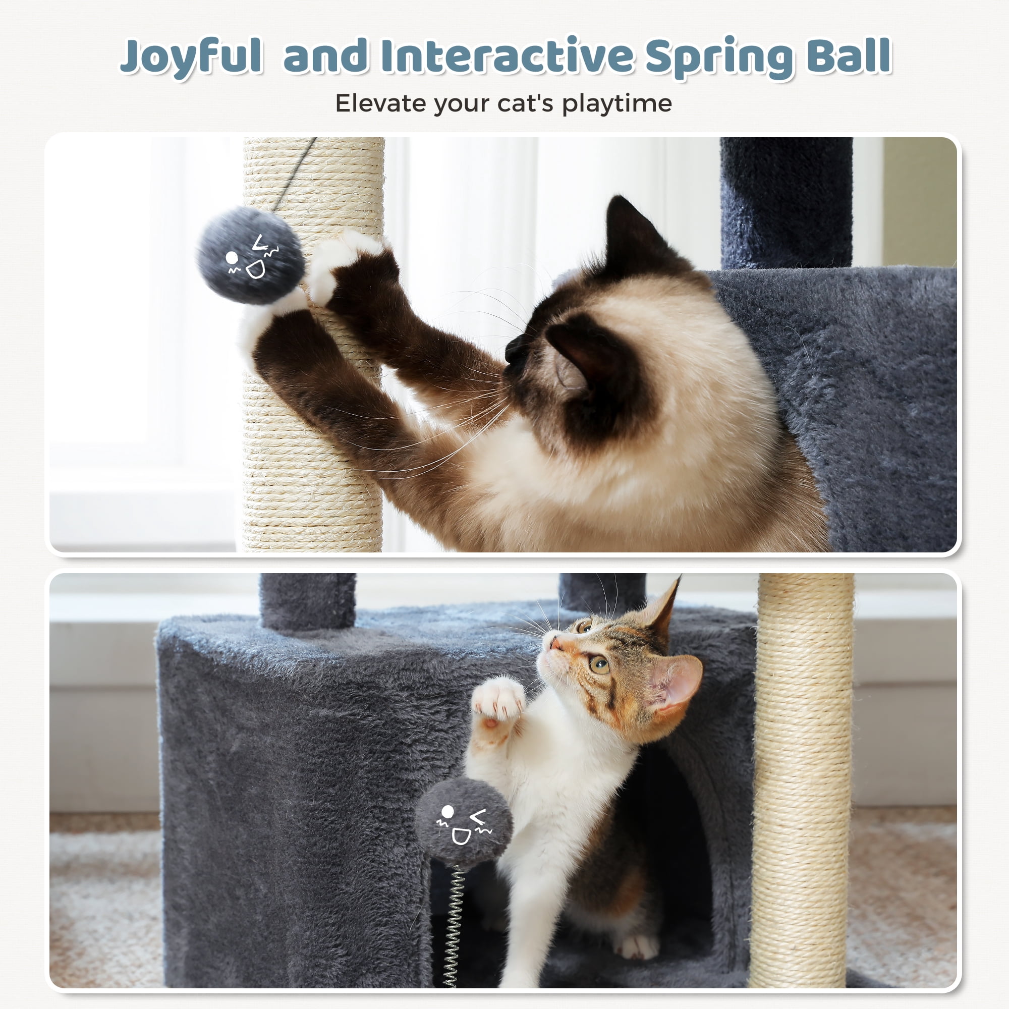 PAWZ Road 31.5" Modern Cat Tree Tower with Dual Large Condos for Kitten ＆ Medium Size Cat Dark Gray
