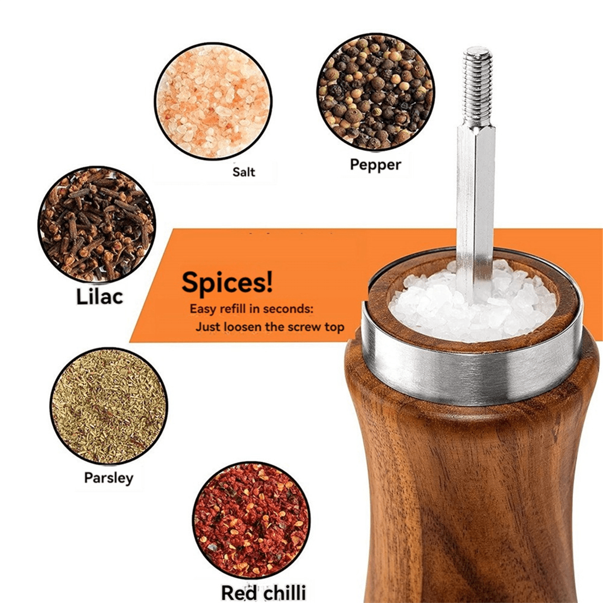 Wooden Salt and Pepper Grinder Set Pepper Grinder Manual,Adjustable Coarseness,with Salt&Pepper Mill Tray,Spoon