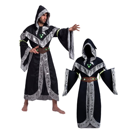 Joyfy Wizard Costume for Men Halloween Costumes for Adult, Medieval Costume with Hooded Cloak for Halloween Themed Parties Cosplay