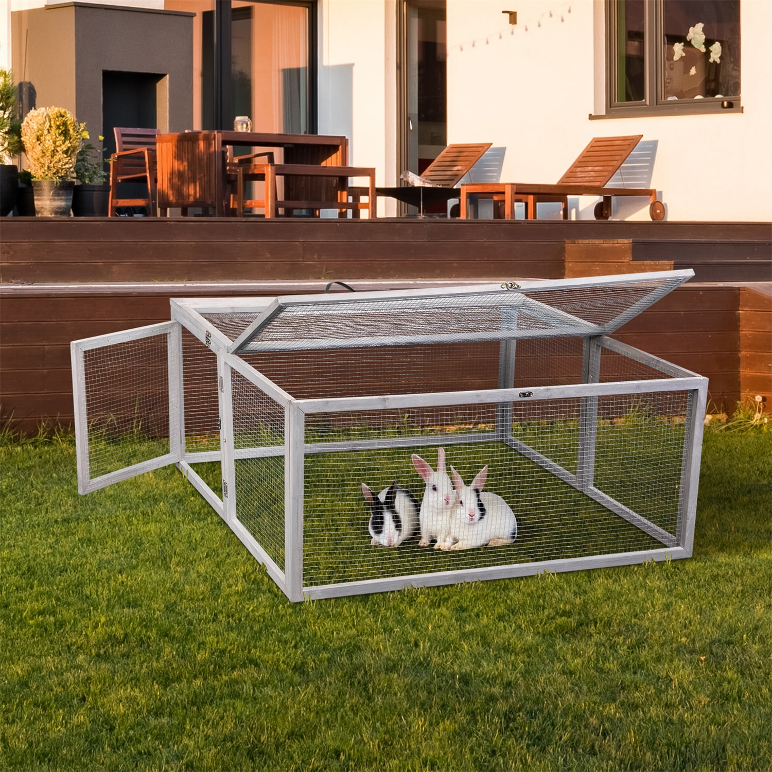 Pefilos 45" Outdoor Bunny Cage Folding Rabbit Hutch, Chicken Coop with Run, Wooden Poultry Hutch, Gray Pefilos 45" Outdoor Bunny Cage Folding Rabbit Hutch, Chicken Coop with Run, Wooden Poultry Hutch, Gray