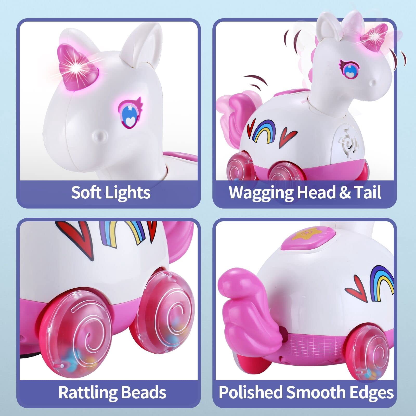 Wanonoo Crawling Unicorn Baby Toy for 6-12 Month, Tummy Time Development Learning Toys with Music & Lights for 6 7 8 9 10 11 12-18 Month, Toddler Birthday Gift for 1 2 Year Old Girls Boys