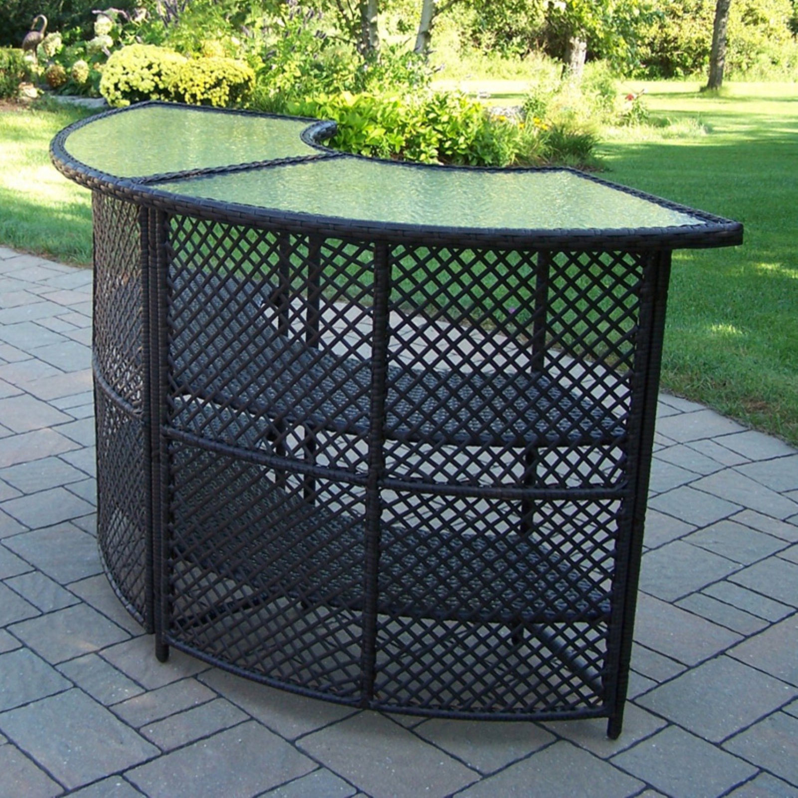 image: Oakland Living Half Round Wicker Bar Height Table