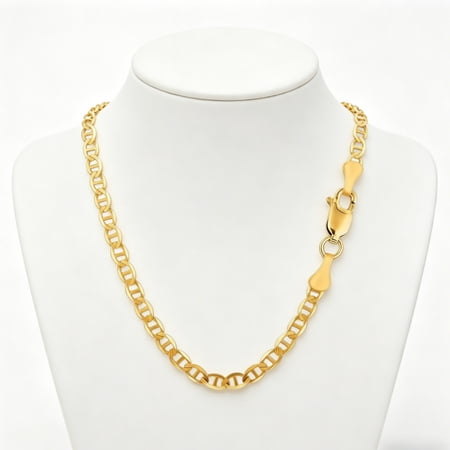14k Real Solid Gold Chain, Real Solid Yellow Gold 6mm Mariner Link Chain Necklace Italian for Women, Lobster Claw- 22"