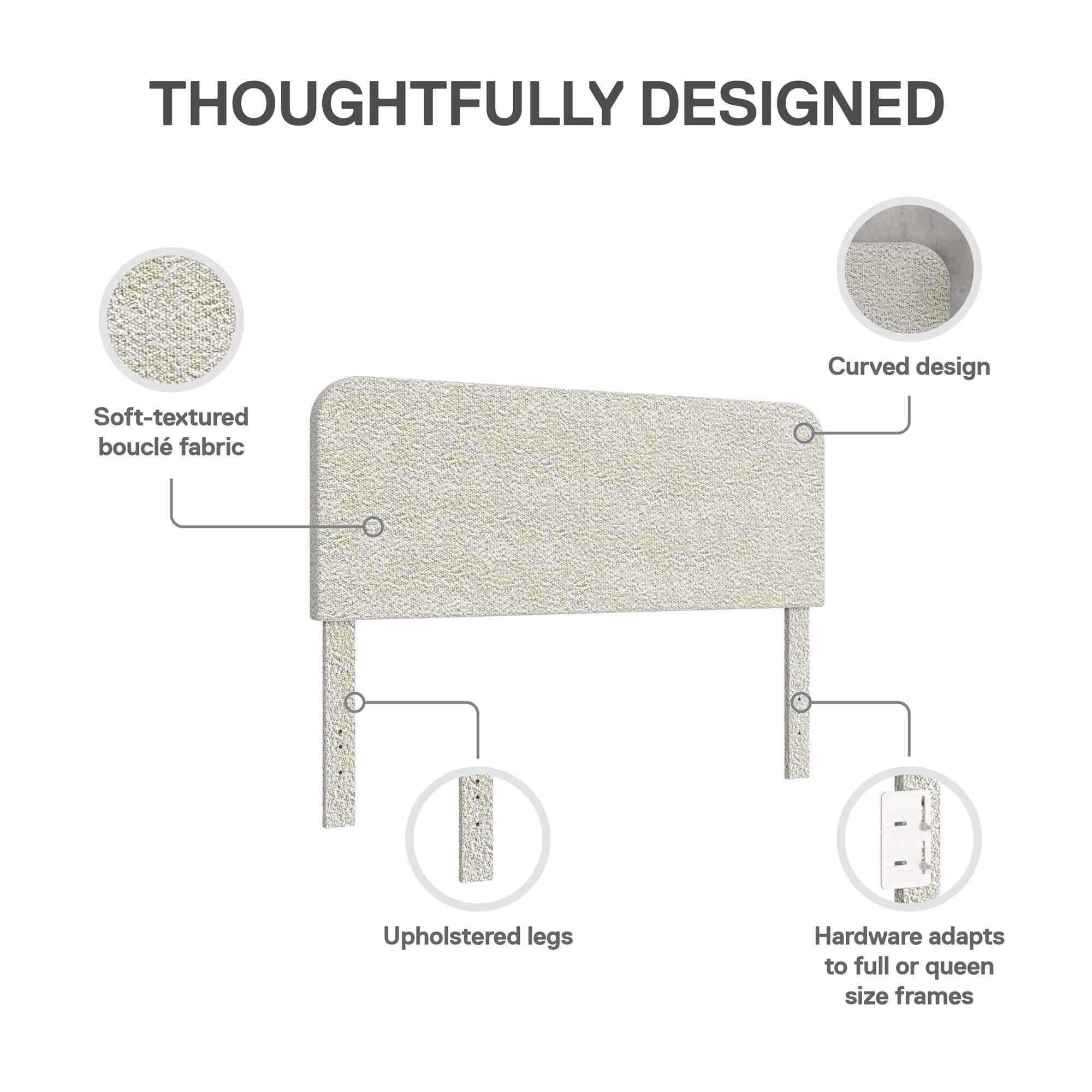 Better Homes & Gardens Juliet Full/Queen Boucle Headboard, Ivory
