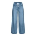 thumbnail image 7 of Guieoi Baggy Jeans for Women 2026 Trendy Straight-Leg Elastic Waistband Drawstring and Pockets Stretchy Denim Pants Trousers Clothing Blue XXL, 7 of 7