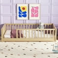 thumbnail image 2 of Miniyam Wood Twin Size Floor Bed with Built-in Book Storage Rack for Toddler, Natural, 2 of 7