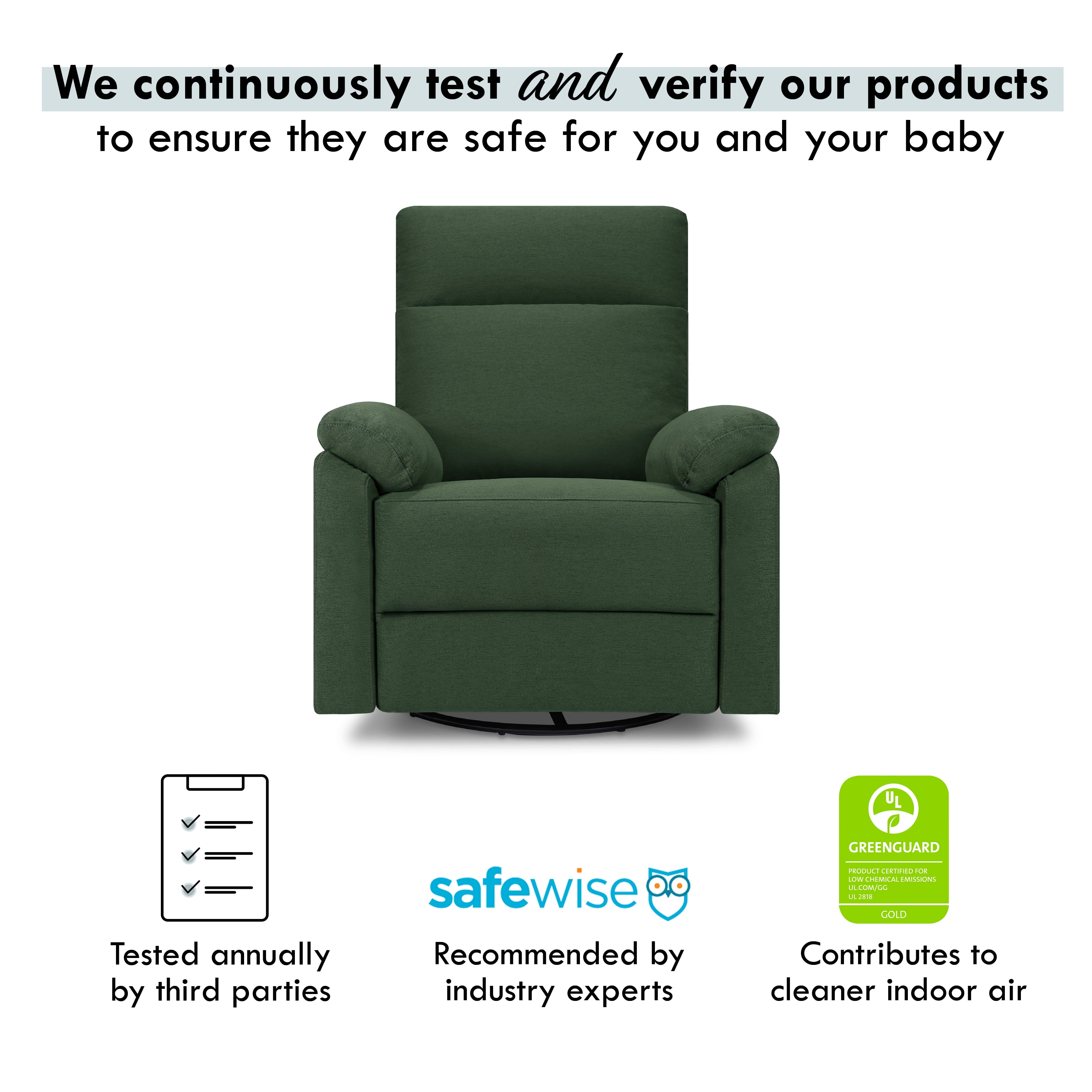 DaVinci Suzy Polyester 270° Swivel Glider Recliner, Pine Green