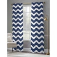 thumbnail image 5 of Navy Blue Moire Semi Sheer Curtains 96 Inch Length 2 Panels Set, Water Ripple Stripe Farmhouse Sheer Kitchen Curtain Privacy Voile Window Curtain for Living Room Bedroom Rod Pocket Drapes, 5 of 7