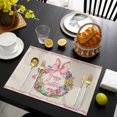 thumbnail image 3 of Happy Easter Placemats Set of 4, Rabbits Bows Spring Tulips Eggs Retro Placemats for Dining Table, Place Mats for Kitchen Tabletop, Waterproof Wipeable Dining Table Mats Set, 3 of 9