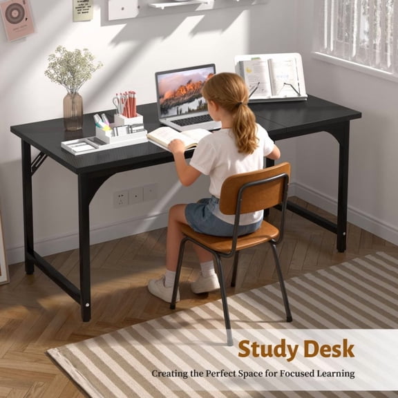 Computer Desk Home Office Desk with 55'' Gaming Desk Long Work Desk With 3-Piece Table Top Rustic Brown