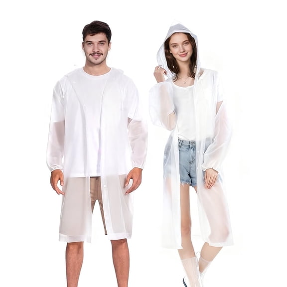 Fulanzaren 2 Pack Waterproof Reusable Lightweight EVA Rain Ponchos, (Adults M) White