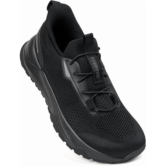 Sosenfer Mens Wide Toe Box Slip on Hands Free Breathable Slip in Walking Shoes,Black 7.5