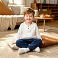 thumbnail image 5 of oelaio Toddler Baby Kid Fall Winter Clothes 2 Piece Outfit Long Sleeve Henley Shirt and Cinch Bottom Pants Set Boys Girls Casual Sweatsuit Sets Navy 2 Years, 5 of 6