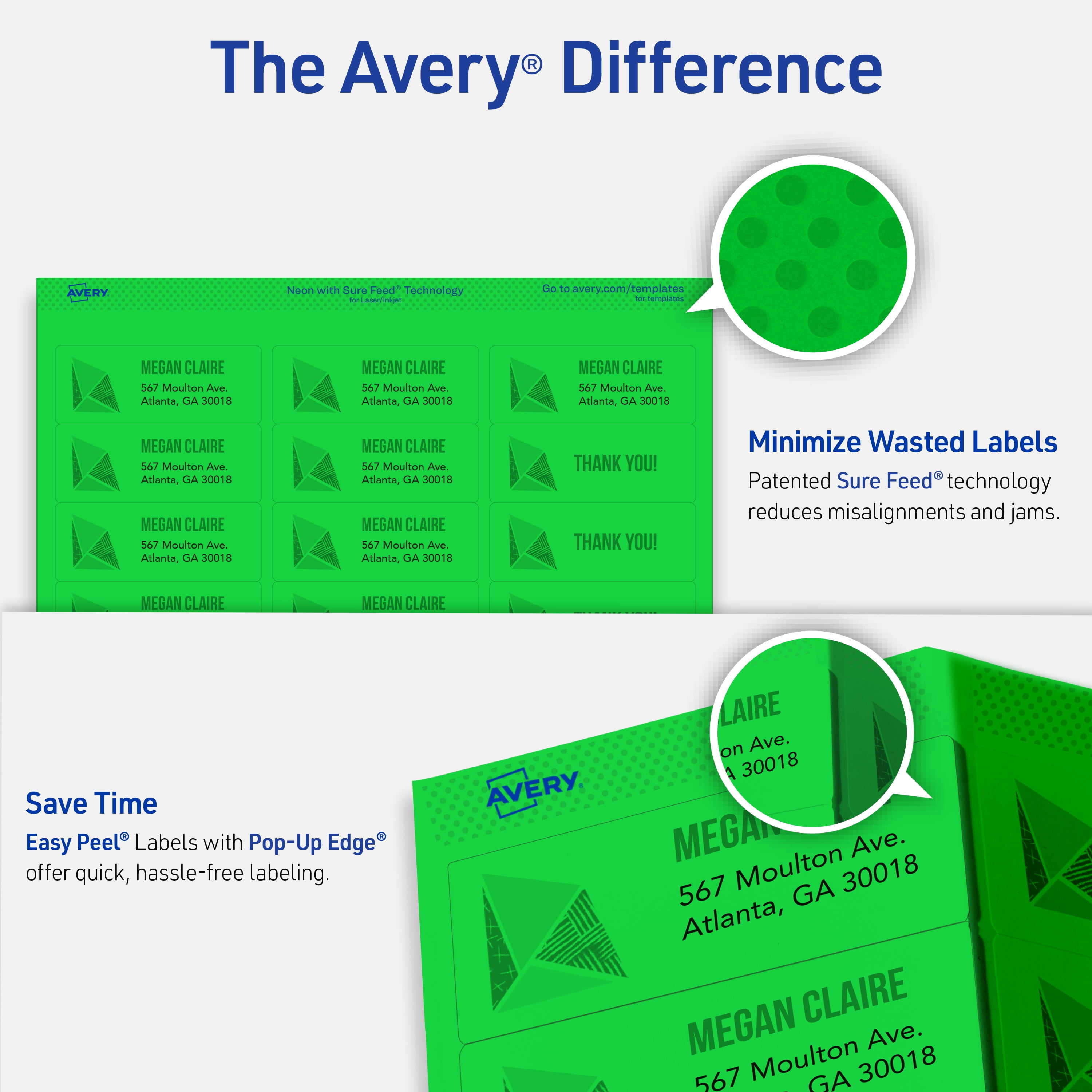 Avery Address Labels, 2" x 4", Neon Green, 1,000 Total (5976)